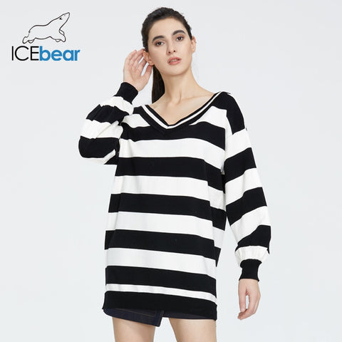 icebear 2020 Spring New Women's Fashion V-neck Backless Colorblock Casual Sweater Sweater Top AW-429