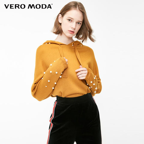 Vero Moda Women's Decorative Pearl Hoodied Loose Fit Knit | 319133508