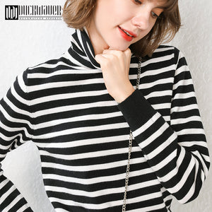 Duckwaver Striped Turtleneck Pullover Women 2020 Winter Thick Sweater Red Korean Ladies Knitted Sweater Black Top Pull Femme