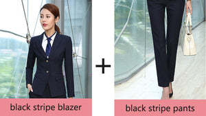 Blazer suit set for women stripe long sleeve pant suit office lady button temperament Shitsuke woman business suits female suits