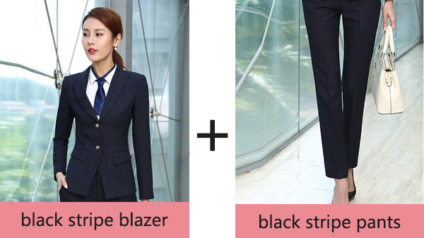 Blazer suit set for women stripe long sleeve pant suit office lady button temperament Shitsuke woman business suits female suits